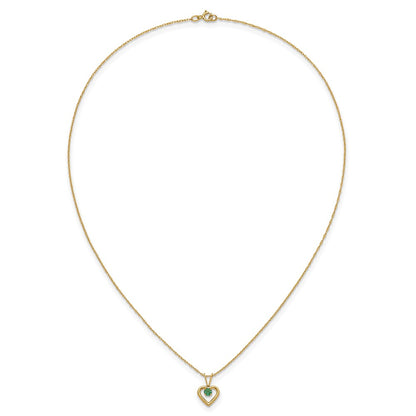 10k Madi K 3mm Round May / Emerald Heart Birthstone 15 inch Necklace