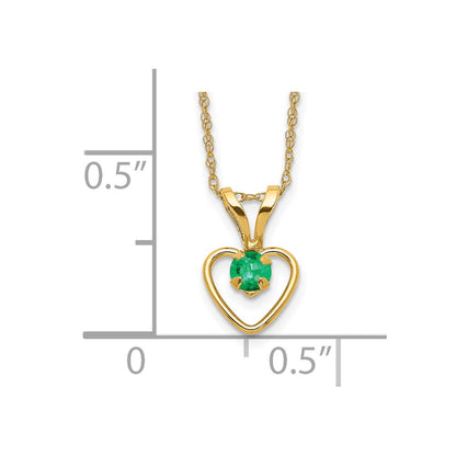 10k Madi K 3mm Round May / Emerald Heart Birthstone 15 inch Necklace