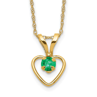 10k Madi K 3mm Round May / Emerald Heart Birthstone 15 inch Necklace