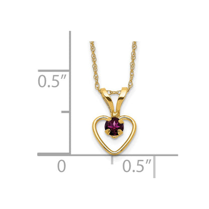 10k Madi K 3mm Round June / Rhodolite Garnet Heart Birthstone 15 inch Necklace