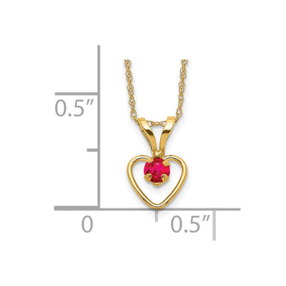 10k Madi K 3mm Round July / Ruby Heart Birthstone 15 inch Necklace