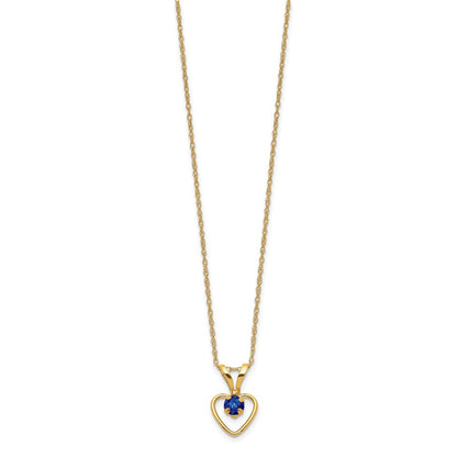 10k Madi K 3mm Round September / Sapphire Heart Birthstone 15 inch Necklace