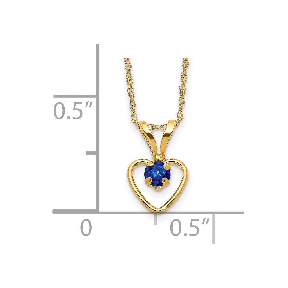 10k Madi K 3mm Round September / Sapphire Heart Birthstone 15 inch Necklace