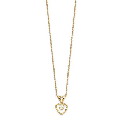 10k Madi K 3mm Round October / Opal Heart 15 inch Necklace