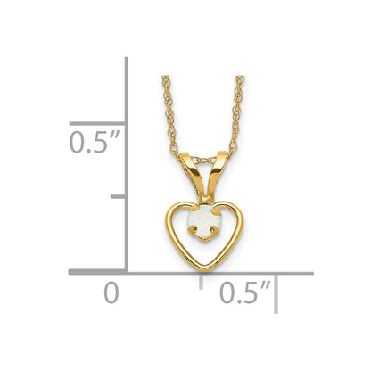 10k Madi K 3mm Round October / Opal Heart 15 inch Necklace