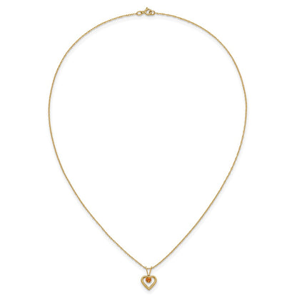 10k Madi K 3mm Round November / Citrine Heart Birthstone 15 inch Necklace