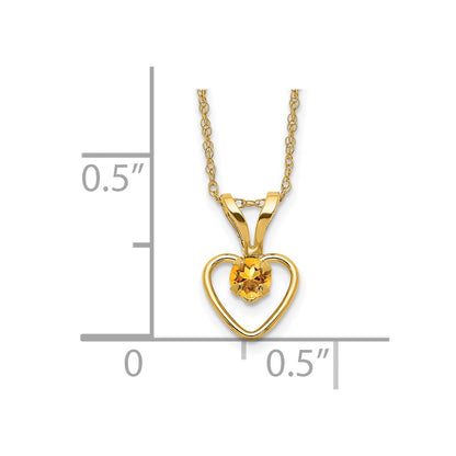 10k Madi K 3mm Round November / Citrine Heart Birthstone 15 inch Necklace