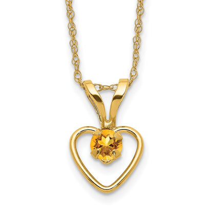 10k Madi K 3mm Round November / Citrine Heart Birthstone 15 inch Necklace