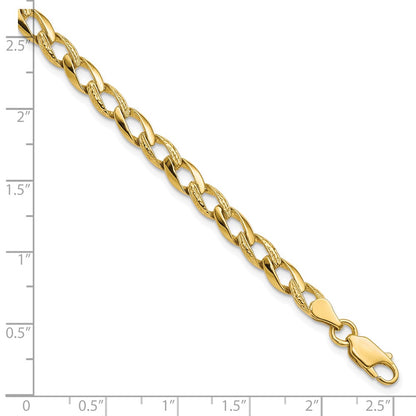 10k 5.25mm Fancy Polished and Textured Curb Link 8 inch Bracelet