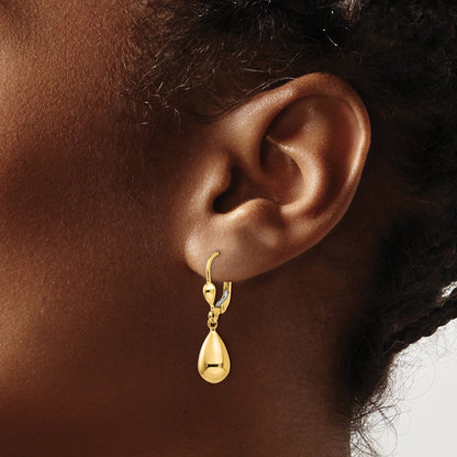 10k Polished Fancy Teardrop Dangle Leverback Earrings