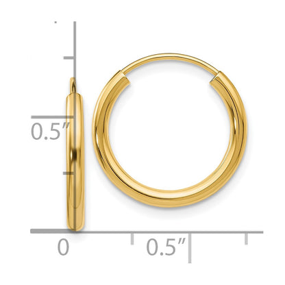 10k Polished Round Endless 2mm Hoop Earrings