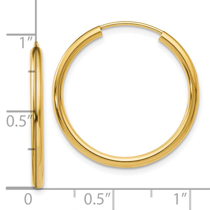 10k Polished Round Endless 2mm Hoop Earrings