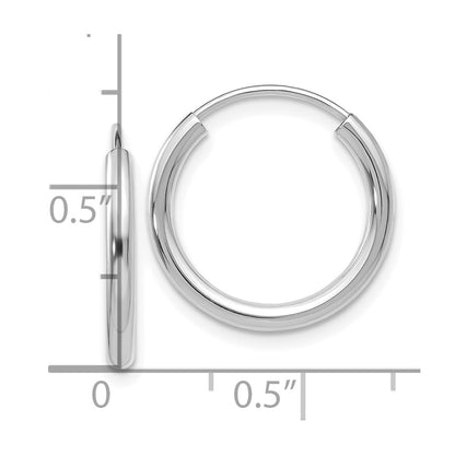 10k White Gold Polished Endless 2mm Hoop Earrings