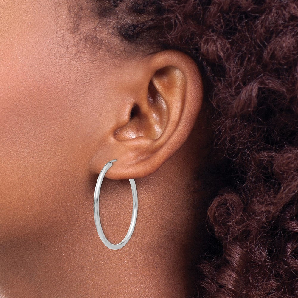 10k White Gold Polished Endless 2mm Hoop Earrings