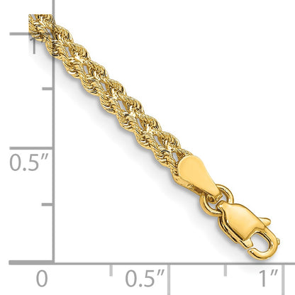 10k 3.0mm Wide Double Strand Rope 7 inch Bracelet