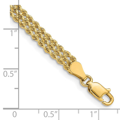 10k 4.5mm Wide Triple Strand Rope 7 inch Bracelet