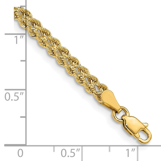 10k 3.75mm Double Strand Rope 7 inch Bracelet