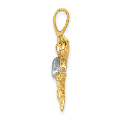 10k and White Rhodium Polished Open-Backed Scuba Diver Pendant