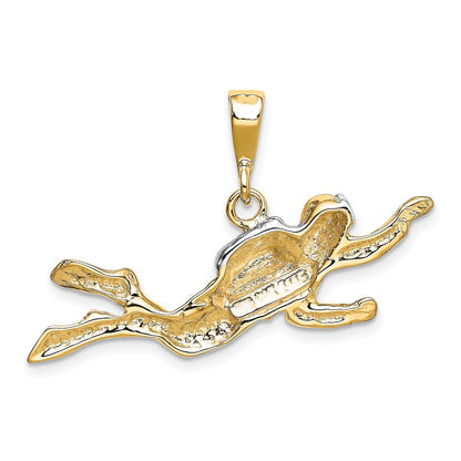 10k and White Rhodium Polished Open-Backed Scuba Diver Pendant