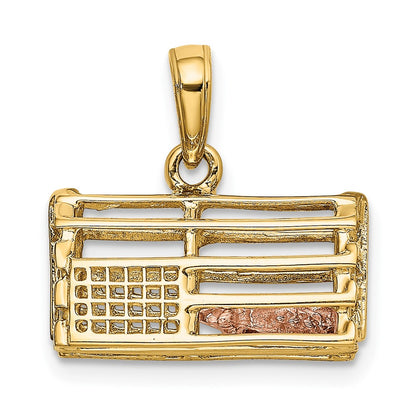 10k Two-Tone Large Polished 3-D Lobster Trap Pendant