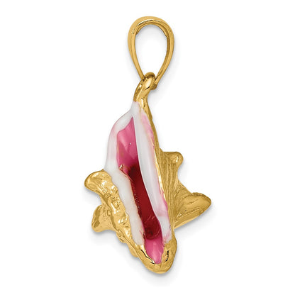 10k Pink and White Enameled Polished 3-D Conch Shell Pendant