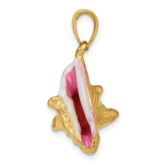 10k Pink and White Enameled Polished 3-D Conch Shell Pendant