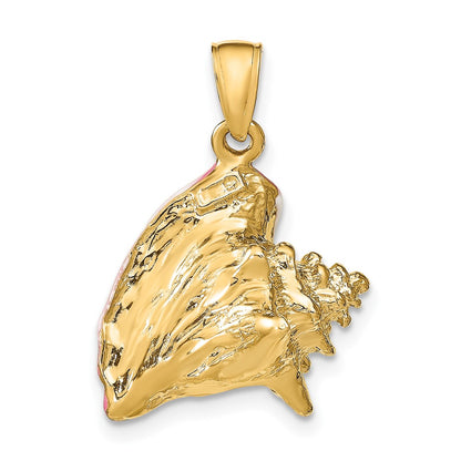 10k Pink and White Enameled Polished 3-D Conch Shell Pendant