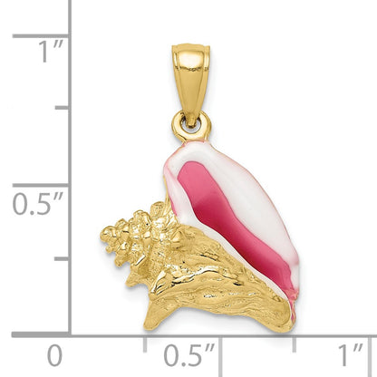 10k Pink and White Enameled Polished 3-D Conch Shell Pendant