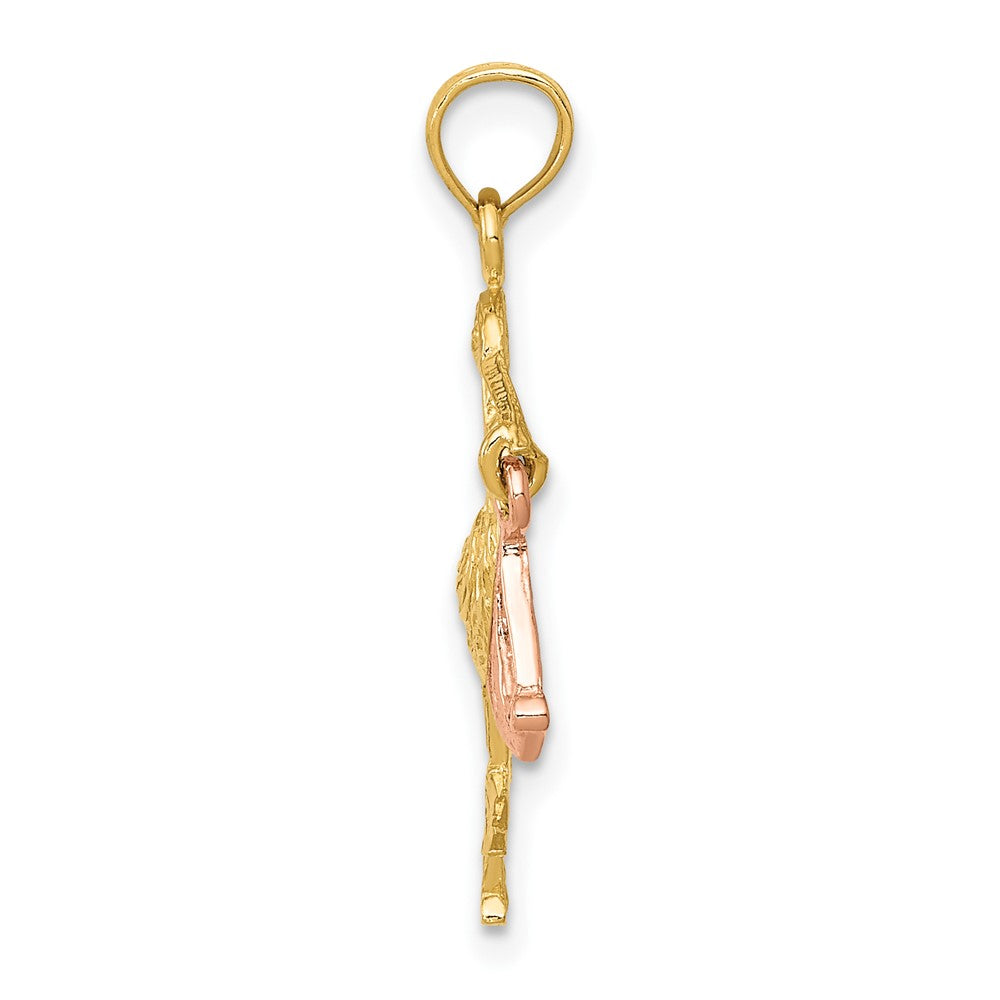 10k Two-tone Stork with Dangling Baby Charm