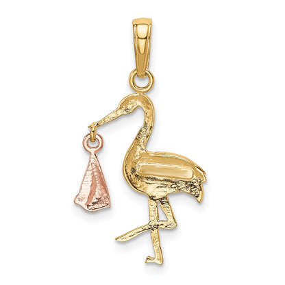 10k Two-tone Stork with Dangling Baby Charm