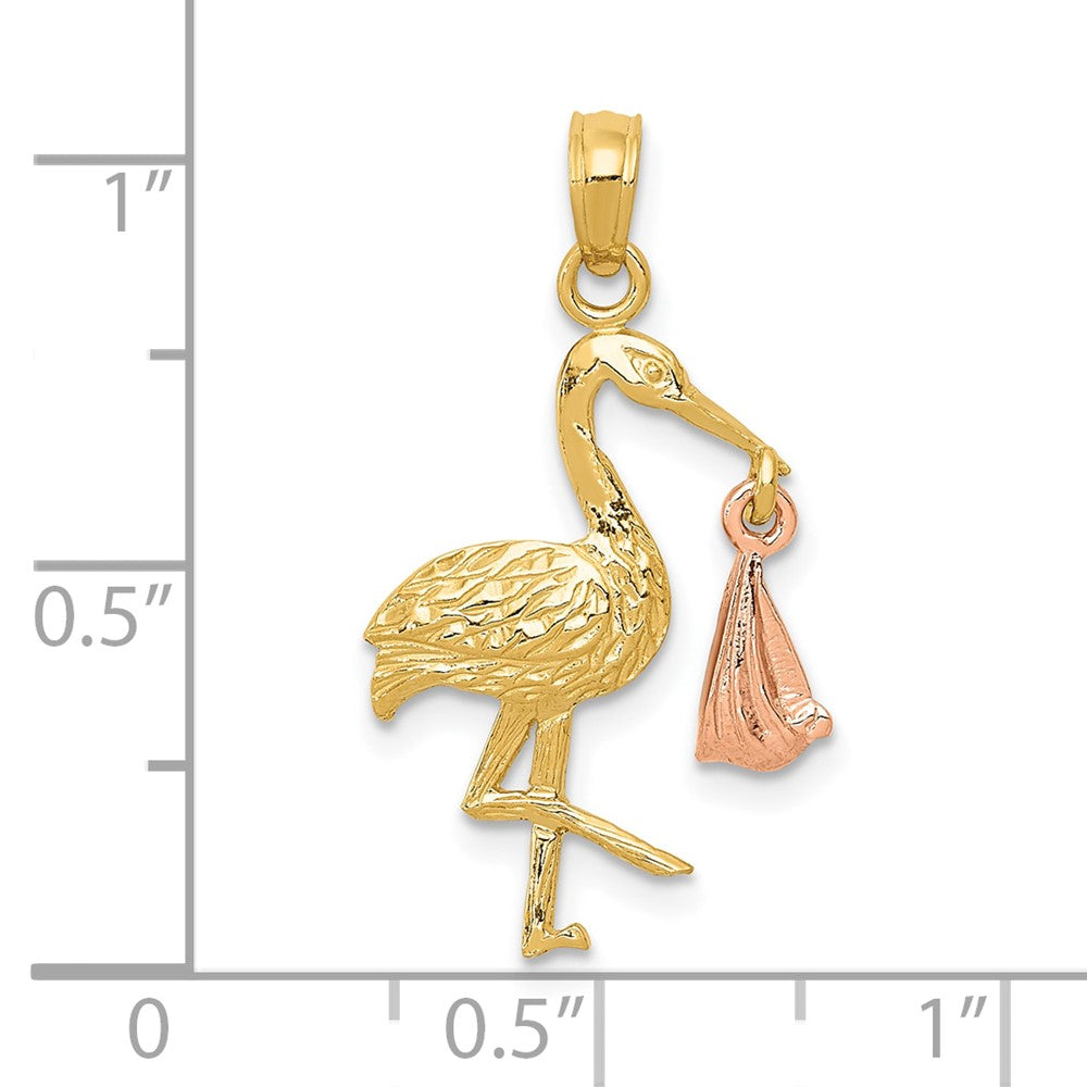 10k Two-tone Stork with Dangling Baby Charm