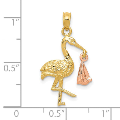 10k Two-tone Stork with Dangling Baby Charm