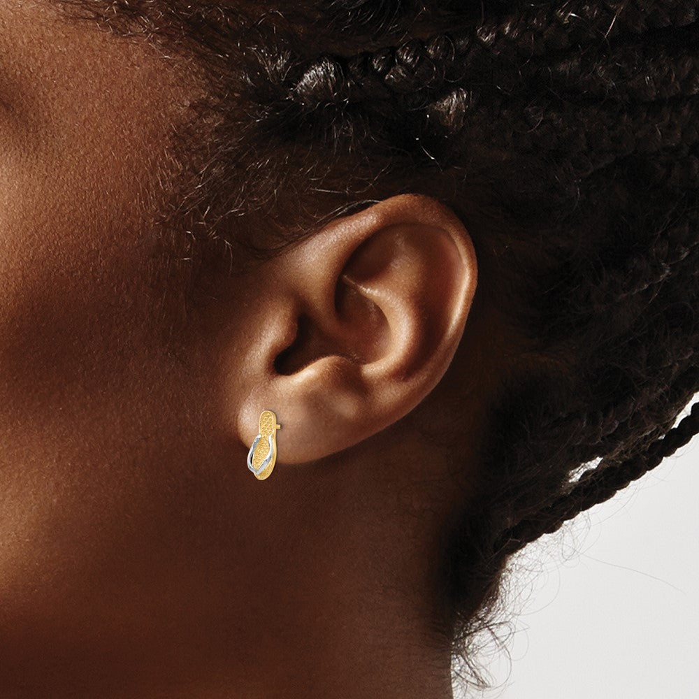 10K and White Rhodium Flip Flop Post Earrings