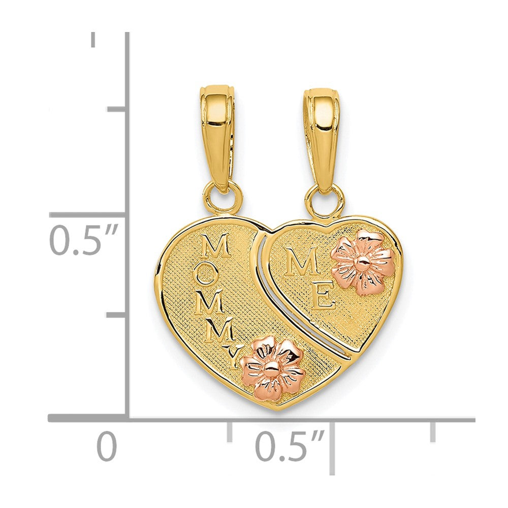 10K Two-tone MOMMY and ME 2-Piece Break-Apart Heart Charm