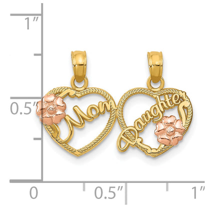 10K Two-Tone MOM - DAUGHTER 2-Piece Break-apart Hearts Pendant