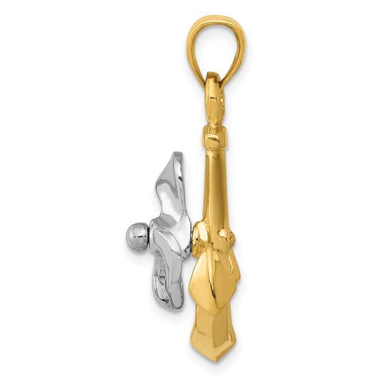 10k Two-tone 3-D Anchor with Moveable Propeller Pendant