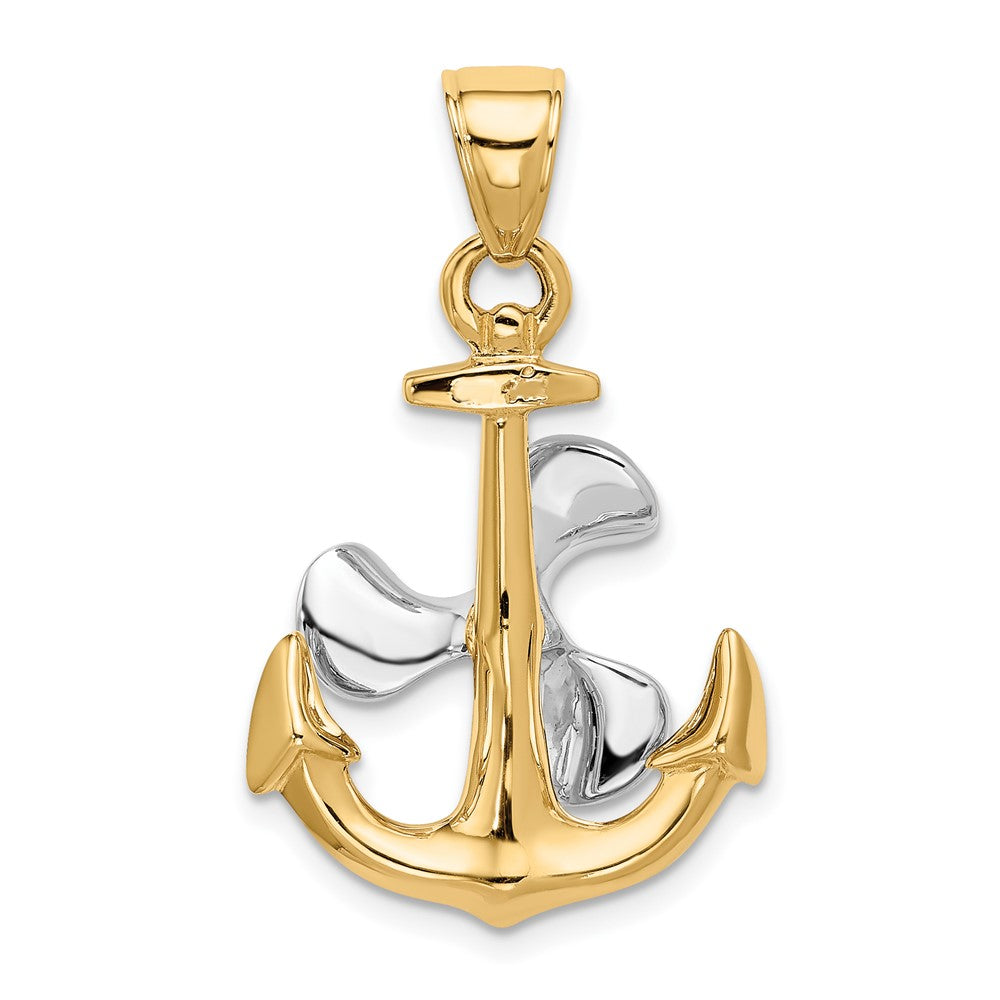 10k Two-tone 3-D Anchor with Moveable Propeller Pendant