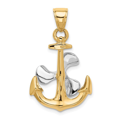 10k Two-tone 3-D Anchor with Moveable Propeller Pendant
