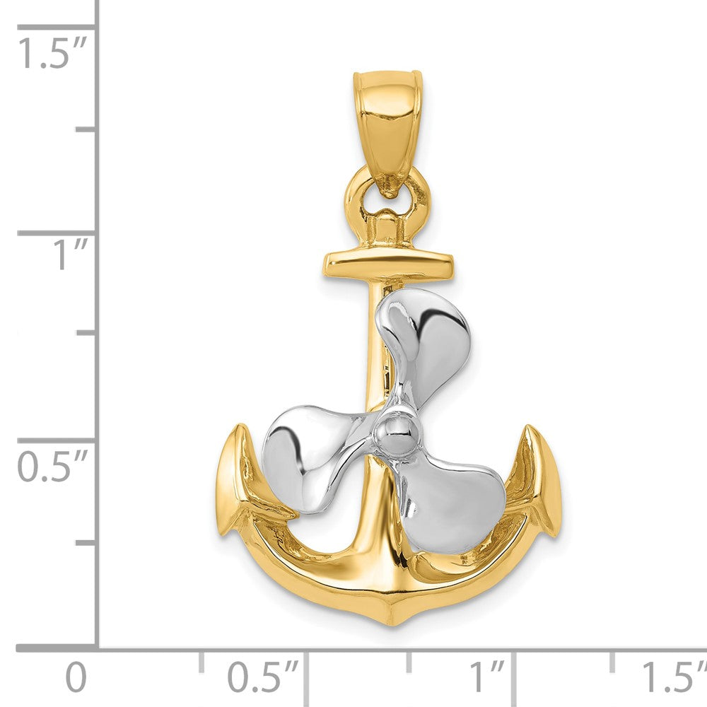 10k Two-tone 3-D Anchor with Moveable Propeller Pendant