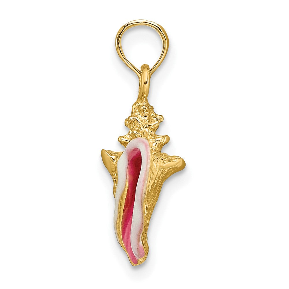 10k Pink and White Enameled 3-D Conch Shell Pendant