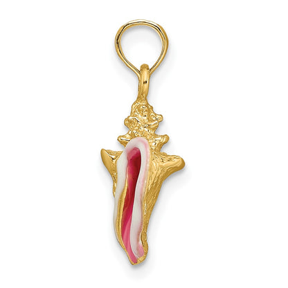 10k Pink and White Enameled 3-D Conch Shell Pendant