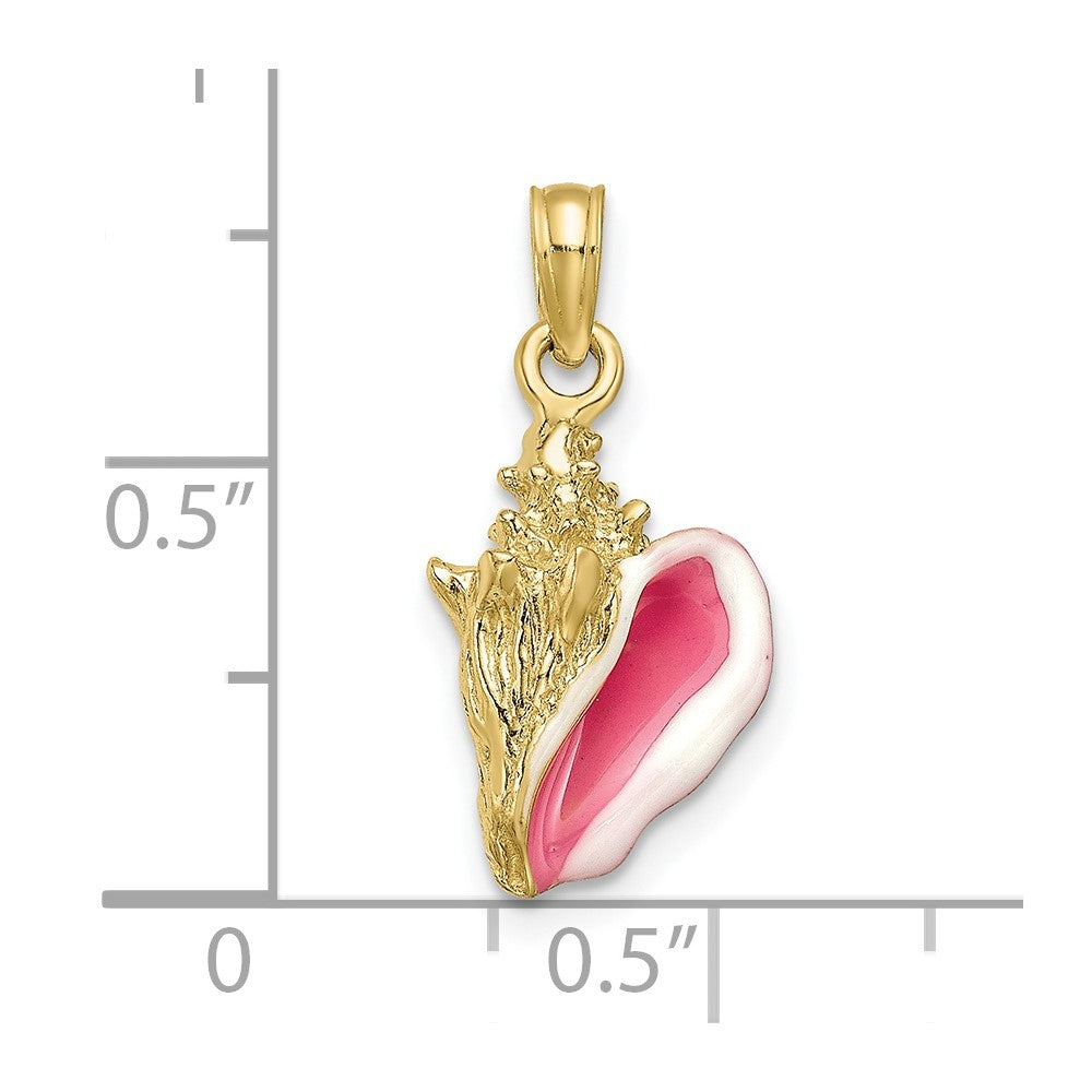 10k Pink and White Enameled 3-D Conch Shell Pendant