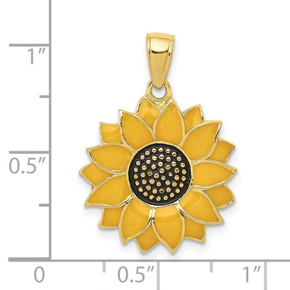 10k Yellow Enameled Sunflower Pendant