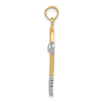 10k and White Rhodium Polished Tennis Racquet and Ball Pendant