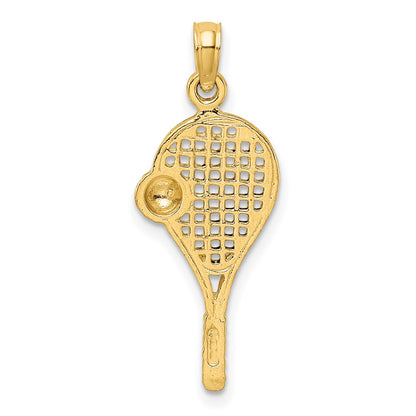 10k and White Rhodium Polished Tennis Racquet and Ball Pendant