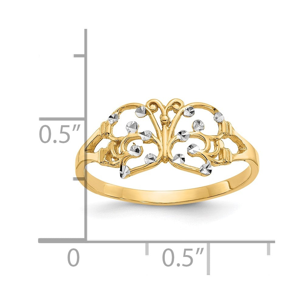 10k and White Rhodium Diamond-cut Butterfly Ring