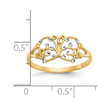 10k and White Rhodium Diamond-cut Butterfly Ring