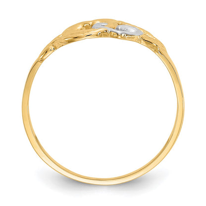 10K and White Rhodium Polished Double Heart Ring