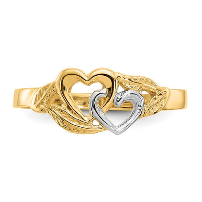 10K and White Rhodium Polished Double Heart Ring