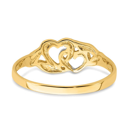 10K and White Rhodium Polished Double Heart Ring